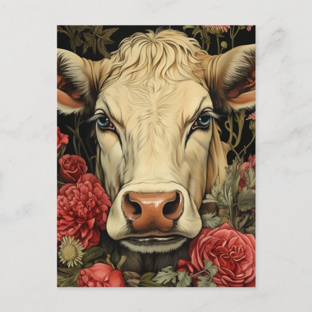 Carte Postale Vache dans les fleurs (Devant)