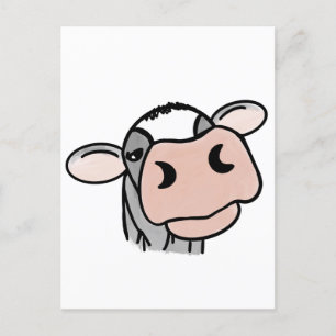 Carte Postale vache de dessin animé noir blanc rose baiser gris 