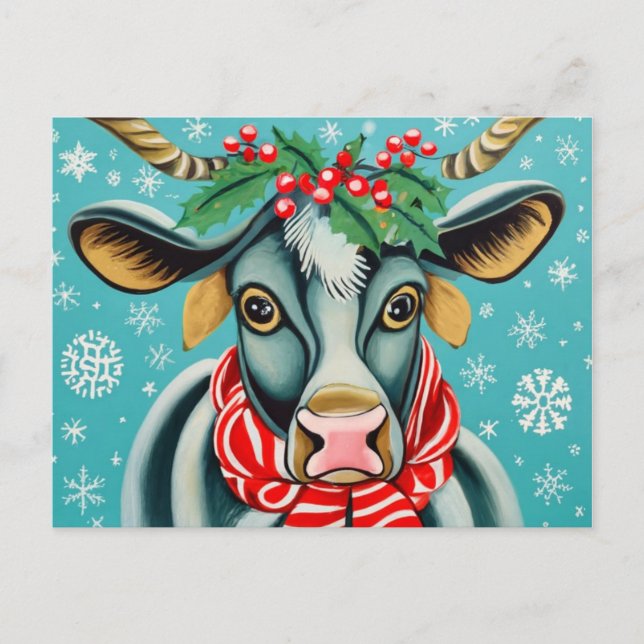 Carte Postale Vache de Noël drôle (Devant)