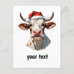 Carte Postale vache de noël drôle avec votre texte