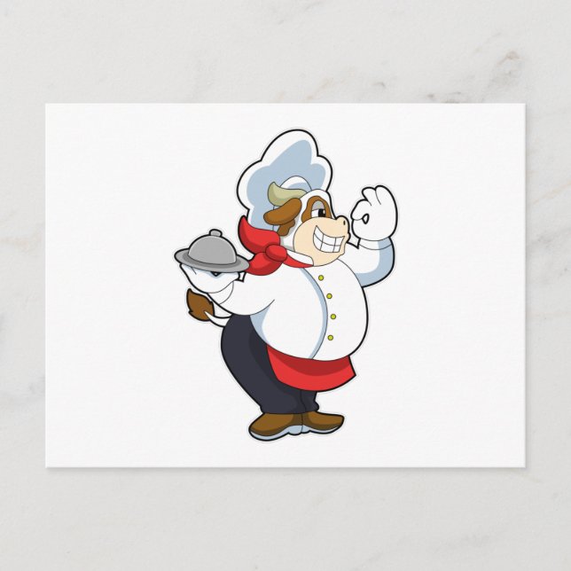 Carte Postale Vache de serveur avec assiette de service (Devant)