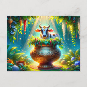 Carte Postale Vache décorée en pongal