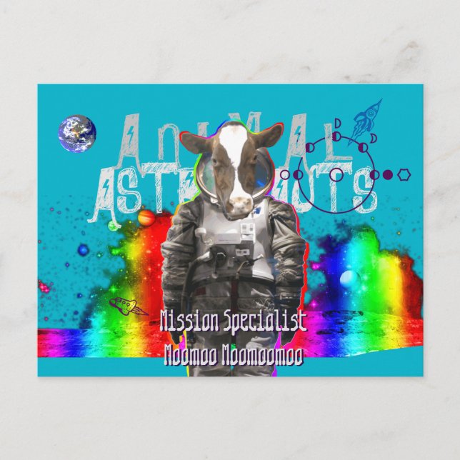 Carte Postale Vache des astronautes animaux (Devant)