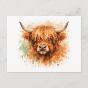 Carte Postale Vache des Highlands - Animaux à l'aquarelle