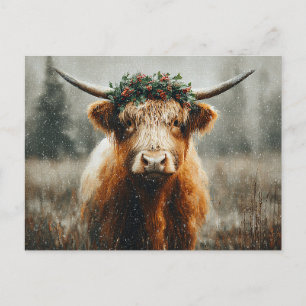 Carte Postale Vache des Highlands avec couronne de couronne de N