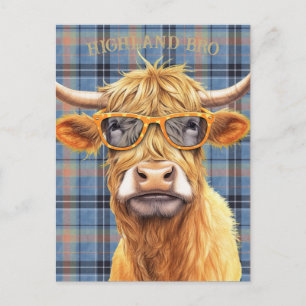 Carte Postale Vache des Highlands drôle portant des lunettes de