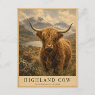 Carte Postale Vache des Highlands Écosse VINTAGE
