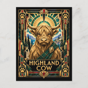 Carte Postale Vache des Highlands, Faune Art Déco