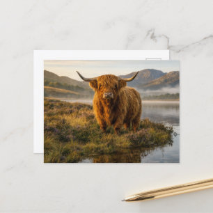Carte Postale Vache des Highlands Hautes terres écossaises Brume
