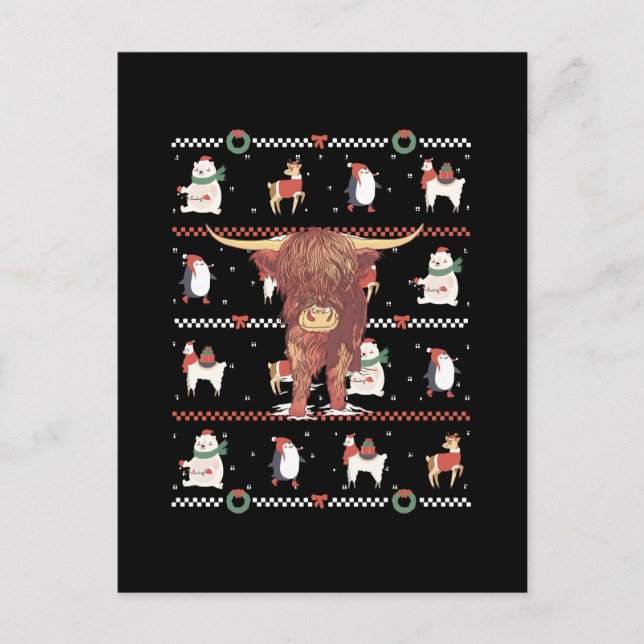 Carte Postale Vache des Highlands Noël laid (Devant)
