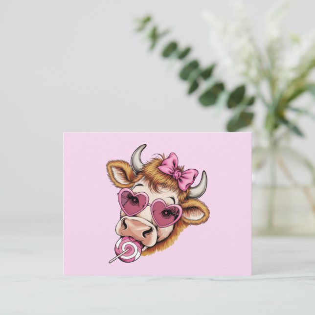 Carte Postale Vache des Highlands Saint-Valentin Coquette Fête d (Debout devant)