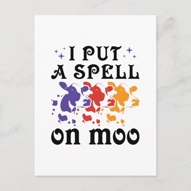 Carte Postale Vache d'Halloween Je mets un sort sur Moo (Devant)
