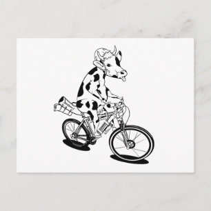 Carte Postale Vache drôle à vélo