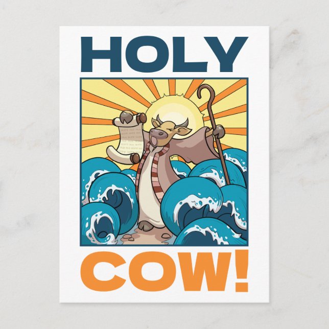 Carte Postale Vache drôle Sainte Vache ! Jeu de mots visuel Dess (Devant)