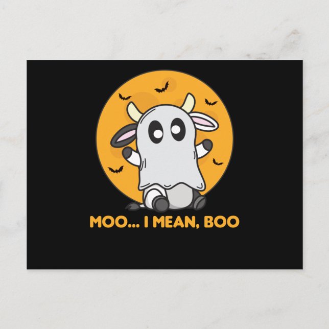 Carte Postale Vache Ghost Cute Kawaii Halloween Moo I Mean Boo (Devant)