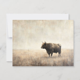Carte Postale Vache Highland dans un champ de Sepia
