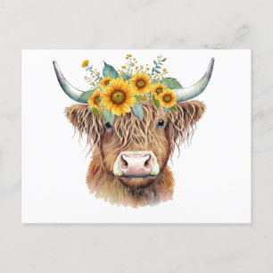 Carte Postale Vache Highland décorée