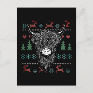 Carte Postale Vache Highland Noël Laide