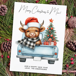Carte Postale Vache Highlandoise Camion Bleu Vintage Joyeux Noël