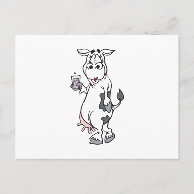 Carte Postale vache idiote buvant du lait (Devant)
