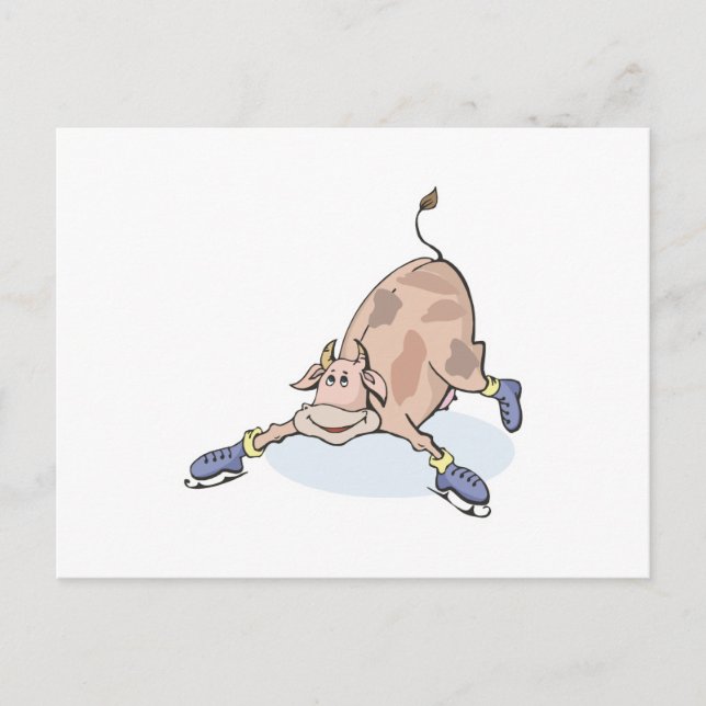 Carte Postale vache idiote sur des patins à glace (Devant)
