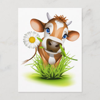 Carte Postale Vache Jersey dans l'herbe