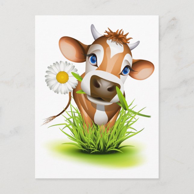 Carte Postale Vache Jersey dans l'herbe (Devant)
