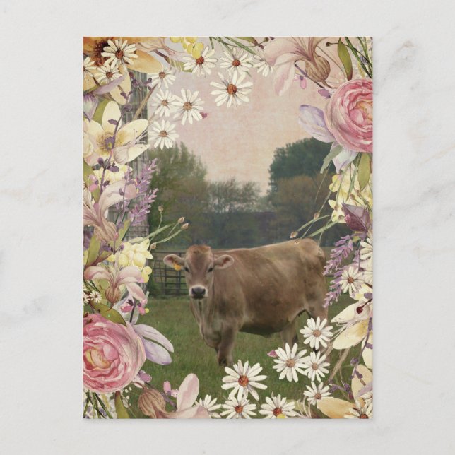 Carte Postale Vache Jersey Fleurs Pays (Devant)