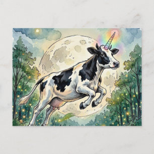 Carte Postale Vache laitière licorne et la Lune