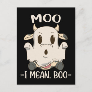 Carte Postale Vache mignonne fantôme d'Halloween Meuh Boo