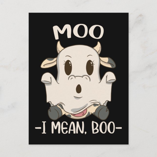 Carte Postale Vache mignonne fantôme d'Halloween Meuh Boo (Devant)