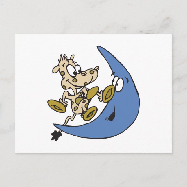 Carte Postale vache mignonne sautant par-dessus la lune (Devant)