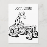 Vache noire et blanche conduisant un tracteur