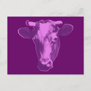 Carte Postale Vache Pop Art Rose et Violet