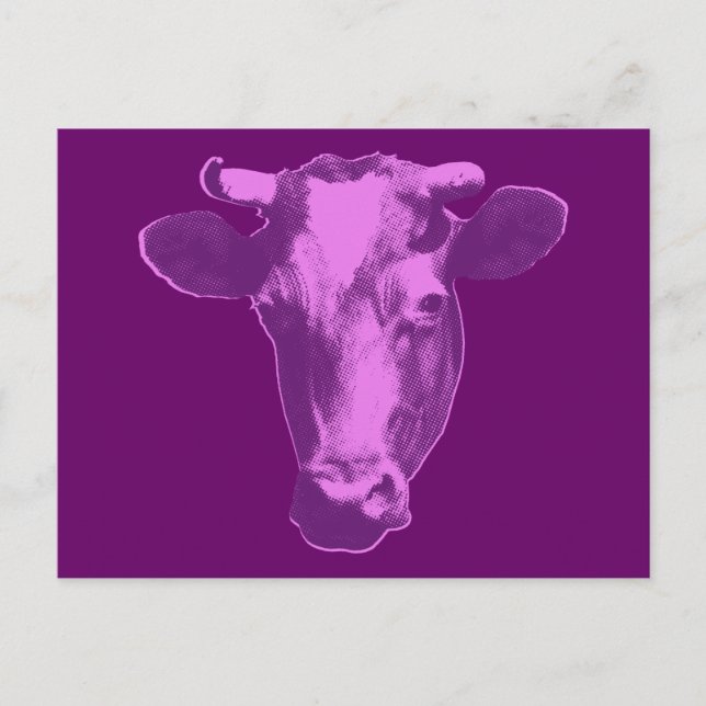 Carte Postale Vache Pop Art Rose et Violet (Devant)