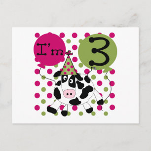 Carte Postale Vache rose 3e Anniversaire Tshirts et cadeaux