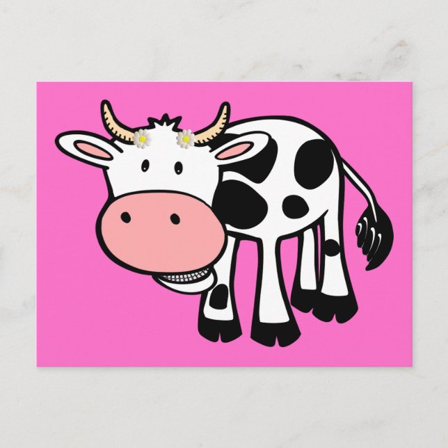 Carte Postale Vache souriante avec marguerites (Devant)