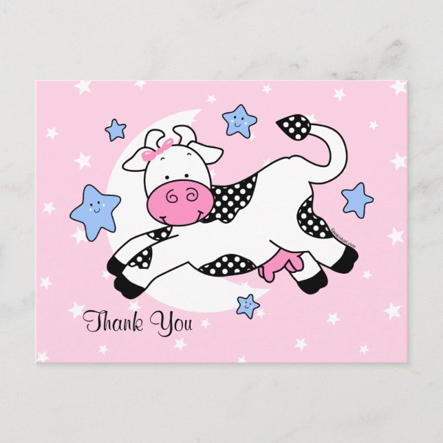 Carte Postale Vache sur lune Merci bébé (Devant)