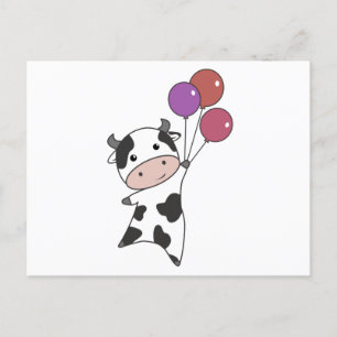 Carte Postale Vache Veau Mouches Ballons Bons Bêtes Animaux