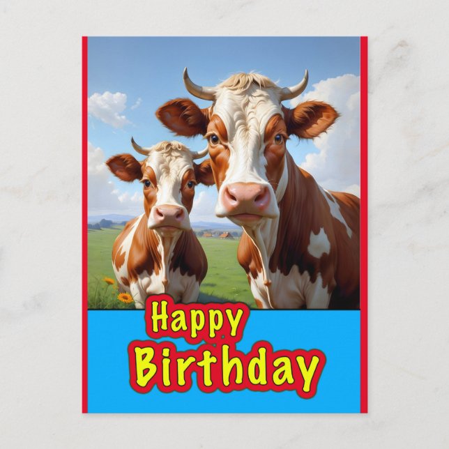 Carte Postale vaches d'anniversaire heureuses (Devant)