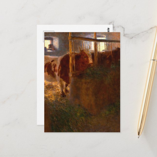 Carte Postale Vaches dans la grange par Gustav Klimt (Devant/Arrière en situation)