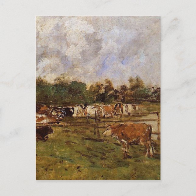 Carte Postale Vaches dans le pré par Eugene Boudin (Devant)