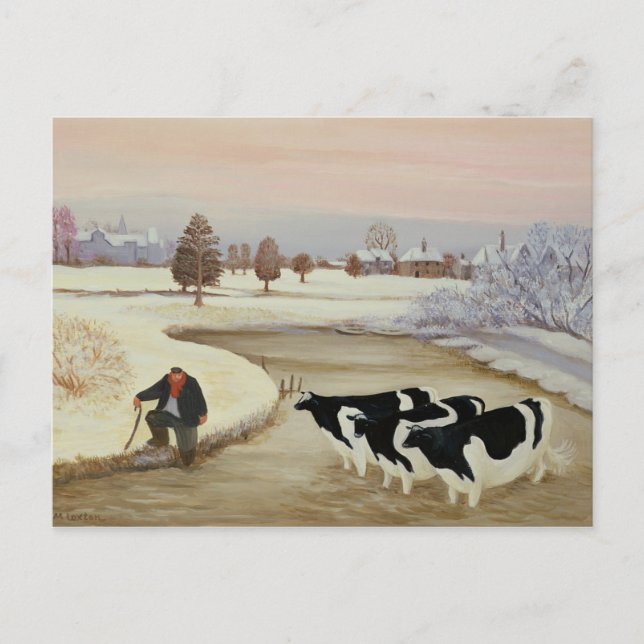 Carte Postale Vaches dans une rivière hivernale (Devant)