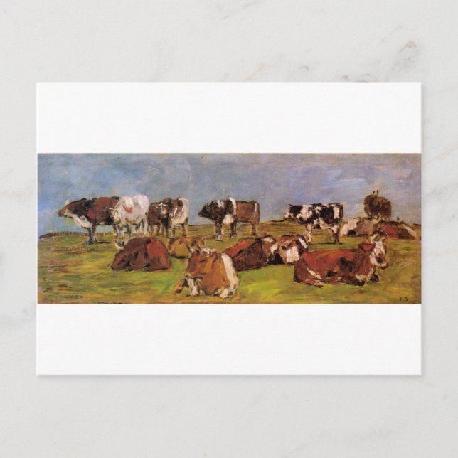 Carte Postale Vaches en champ par Eugene Boudin (Devant)