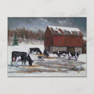 Carte Postale Vaches en hiver, peinture originale