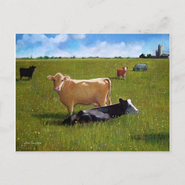 CARTE POSTALE VACHES EN PASTEL PASTURE (Devant)