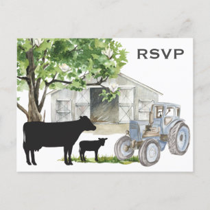 Carte Postale Vaches et tracteur Country Farm Wedding RSVP