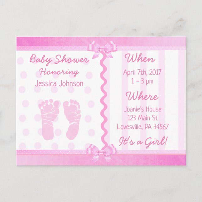 Carte Postale Vaches roses et Baby shower Pois Invitation (Devant)