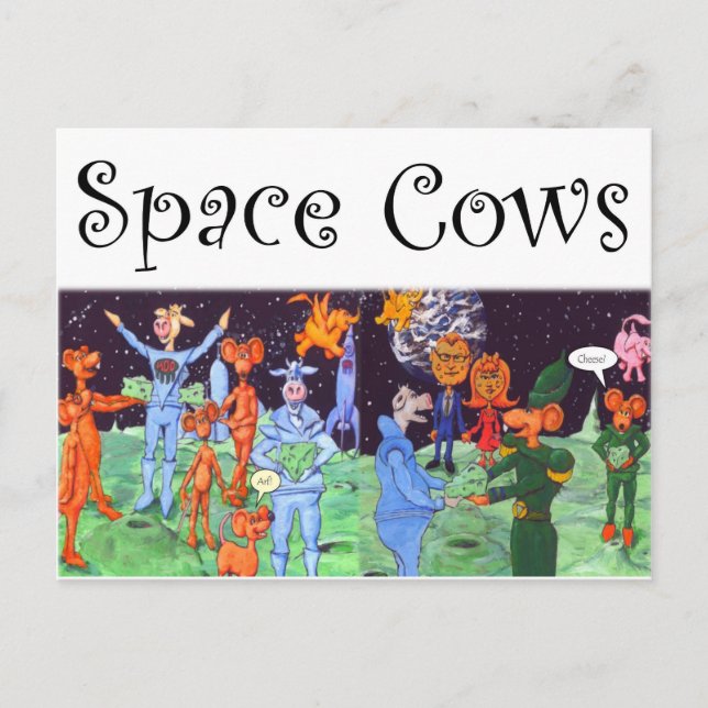 Carte Postale Vaches spatiales et rats de lune (Devant)
