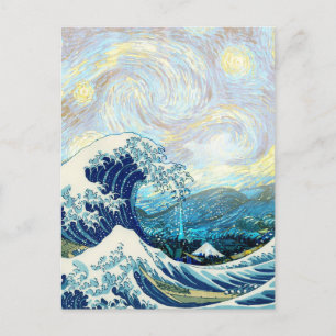 CARTE POSTALE VAGUE DE KANAGAWA EN ARRIÈRE - PLAN DE NUIT STARRY